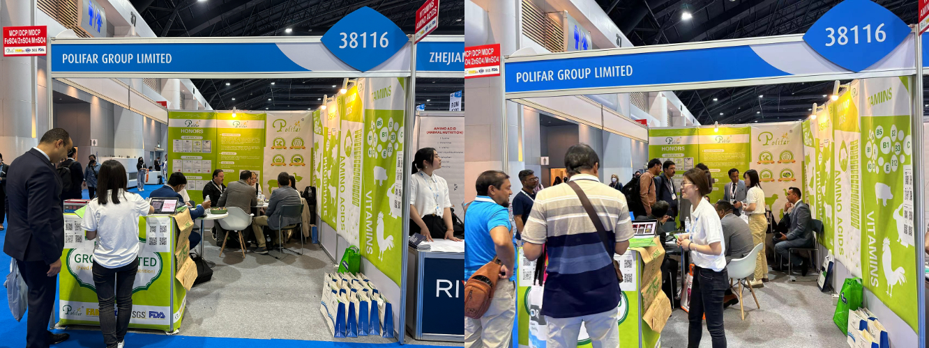 Customers consult Polifar's feed additive products at the exhibition.